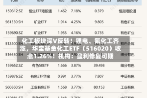 化工板块深V反转！锂电、氟化工齐涨，华宝基金化工ETF（516020）收涨1.26%！机构：盈利修复可期