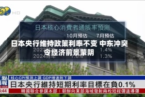 日本央行维持政策利率不变 中东冲突令经济前景蒙阴