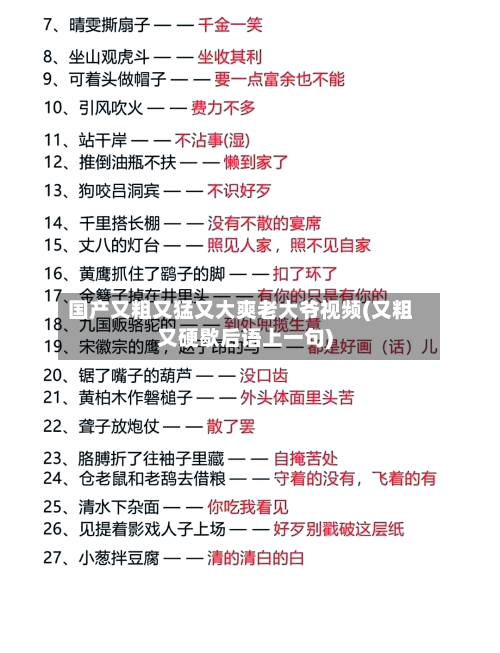 国产又粗又猛又大爽老大爷视频(又粗又硬歇后语上一句)-第1张图片