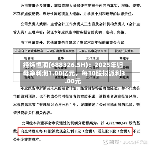 经纬恒润(688326.SH)：2025年归母净利润1.00亿元	，每10股拟派利3.00元-第1张图片