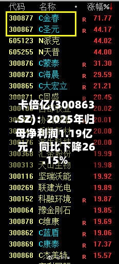 卡倍亿(300863.SZ)：2025年归母净利润1.19亿元，同比下降26.15%-第1张图片