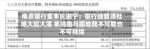 南京银行董事长谢宁：银行经营须杜绝大起大落 单纯跑马圈地既不可取也不可持续-第2张图片