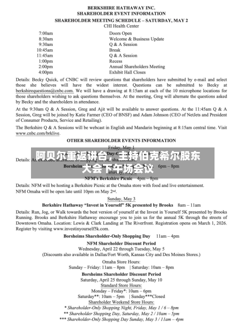 阿贝尔重返讲台，主持伯克希尔股东大会下午场会议-第1张图片
