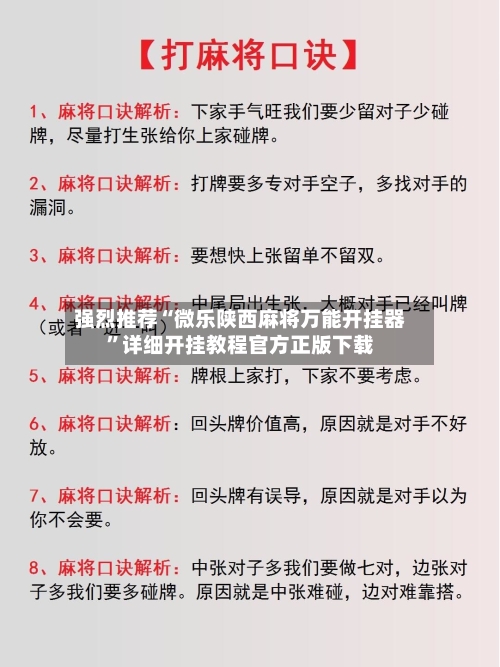 强烈推荐“微乐陕西麻将万能开挂器”详细开挂教程官方正版下载-第1张图片