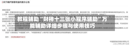 教程辅助“财神十三张小程序辅助”万能辅助详细步骤与使用技巧-第1张图片