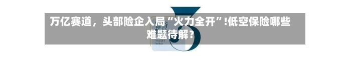 万亿赛道，头部险企入局“火力全开”!低空保险哪些难题待解？-第1张图片