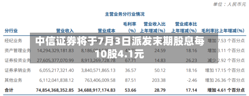 中信证券将于7月3日派发末期股息每10股4.1元-第1张图片