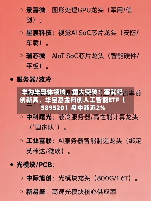 华为半导体领域，重大突破！寒武纪创新高	，华宝基金科创人工智能ETF（589520）盘中涨近2%-第2张图片